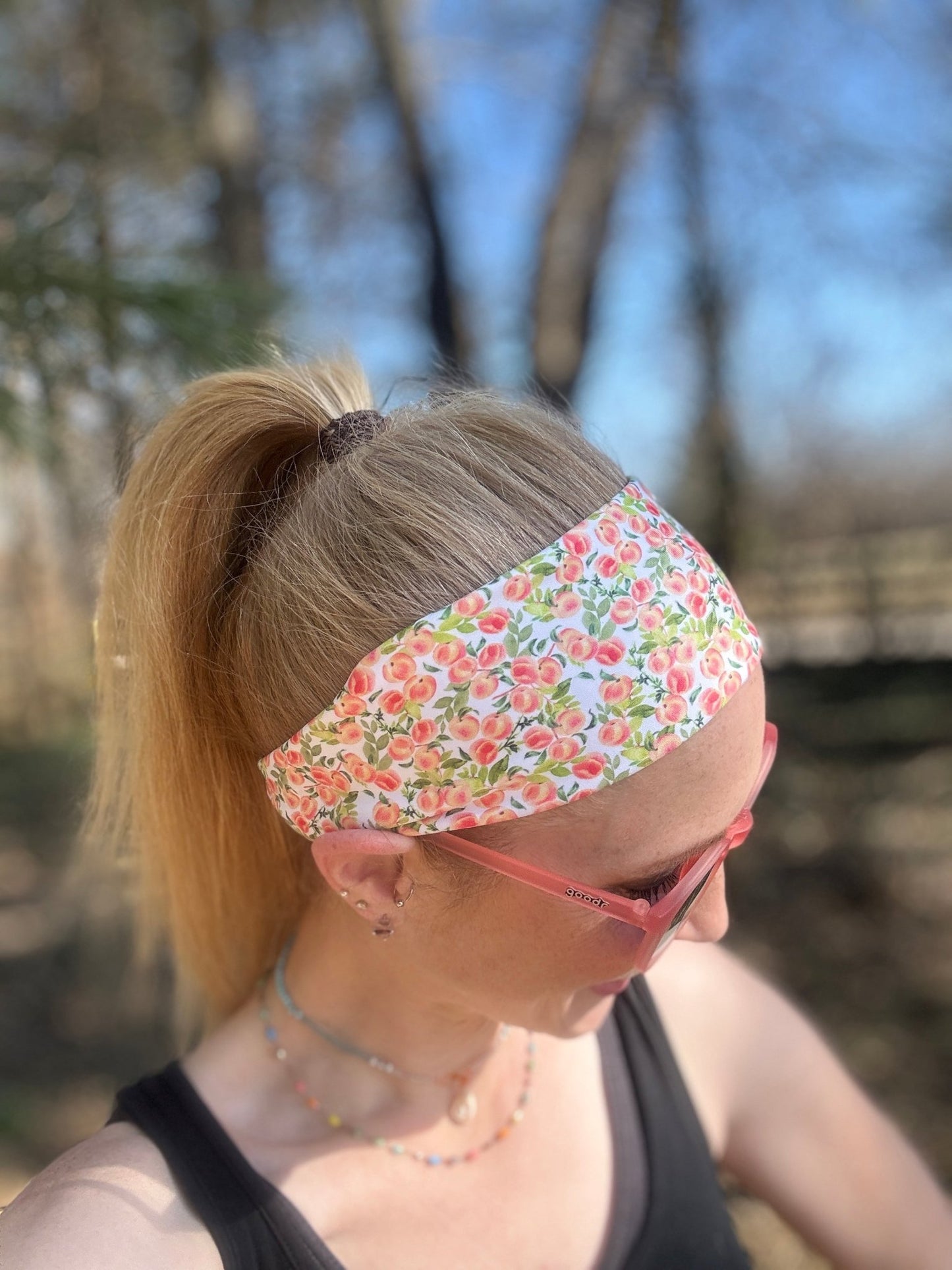 Watercolor Peaches Bamboo Jersey Lined Sweatband - Ponya Bands