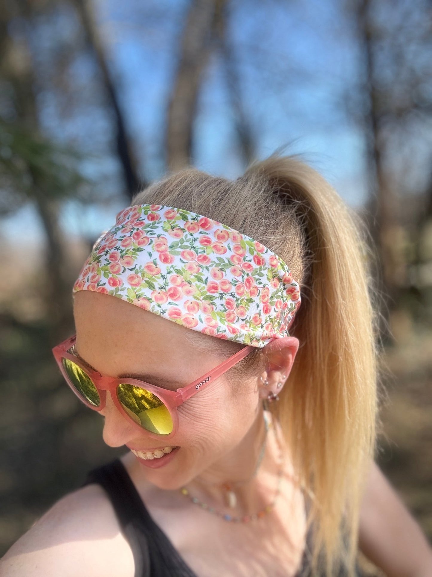 Watercolor Peaches Bamboo Jersey Lined Sweatband - Ponya Bands